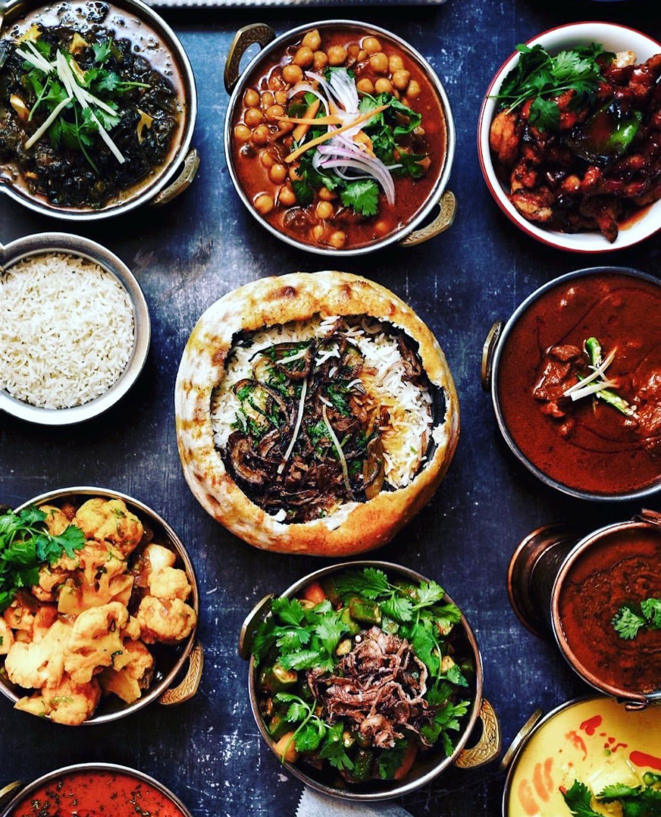 Assorted Indian Curries and Biryani at Angel Indian Restaurant Jackson Heights Queens